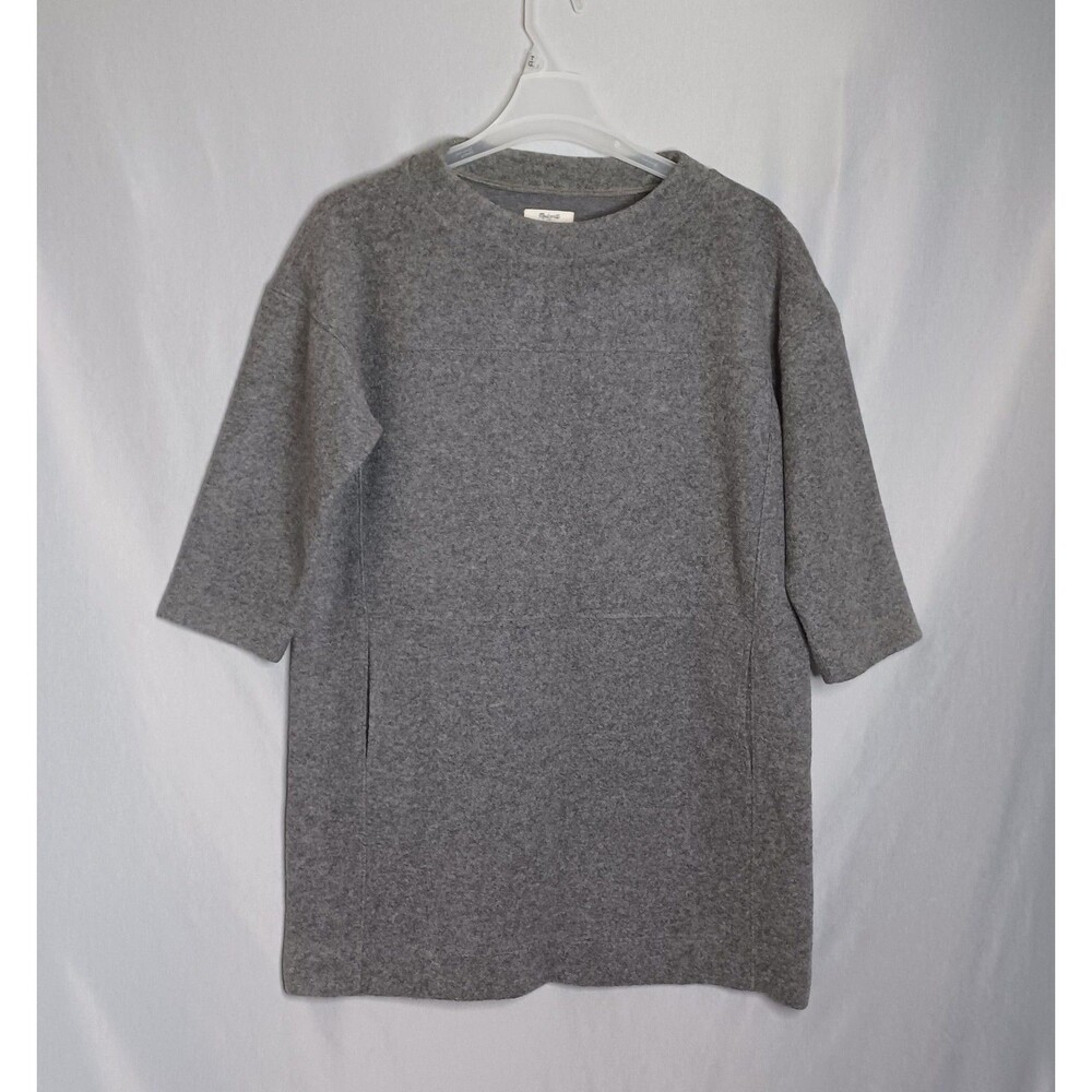 Madewell Dress Womens Large Gray Knit Sweater Shift 3/4 Sleeve Pockets Mini